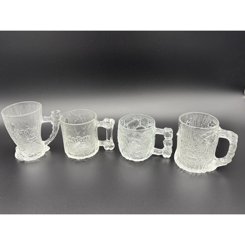 Vintage 1993 McDonald's "RocDonald's" Flintstones promotional glass mugs